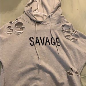 Savage grey long sleeve crop hoodie